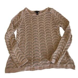 INC International Concepts Sweater Womens XL Pink w Gold Trim Crocheted Sweater